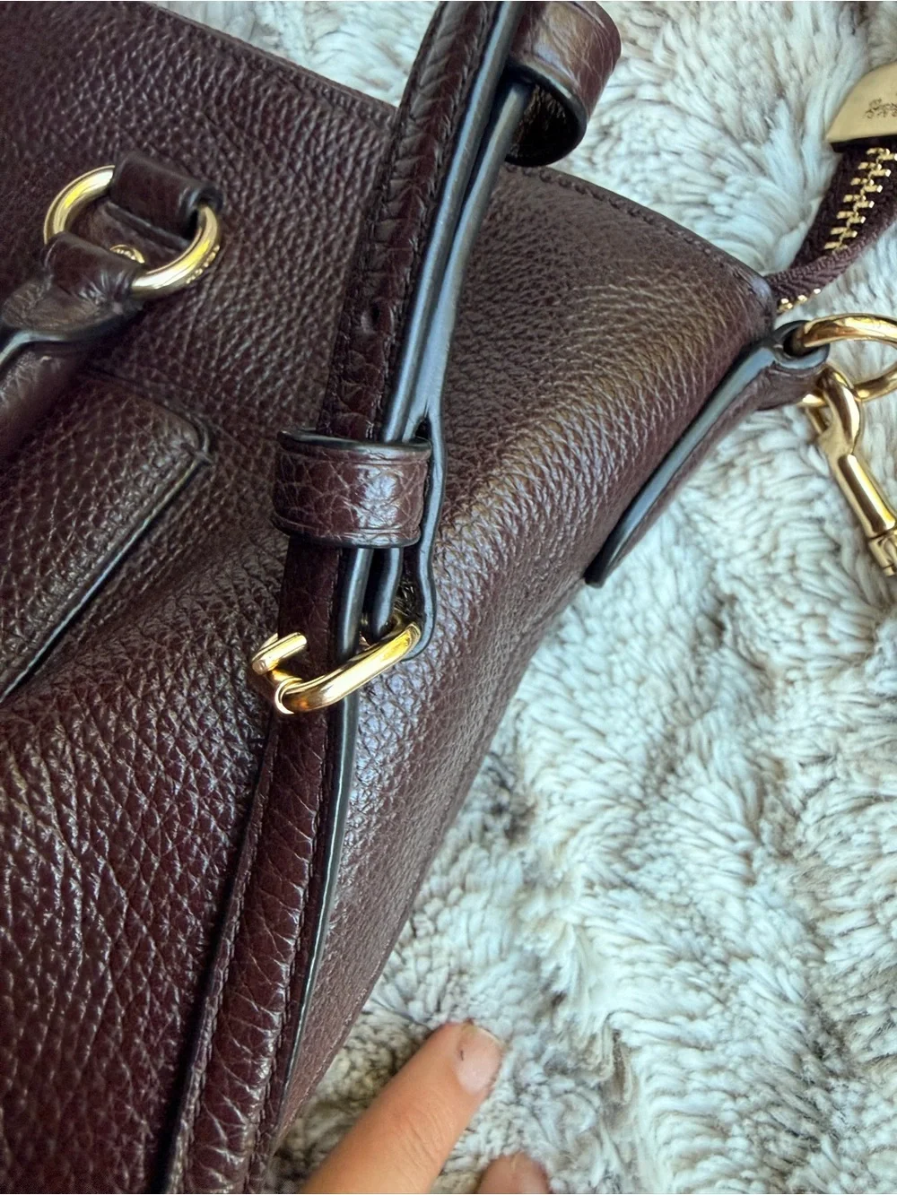 MedCoach Pebbled Leather Satchel Handbag in Dark Brown